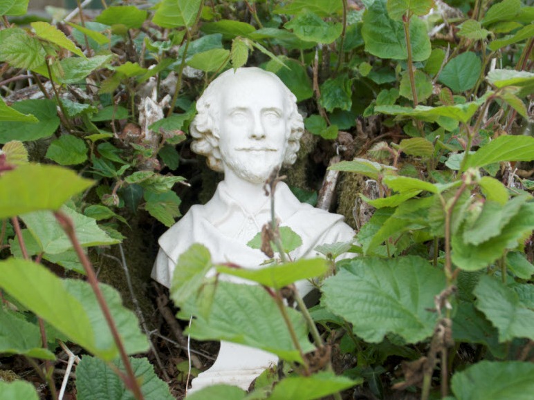 Statue submerged in a Cornish Hedge